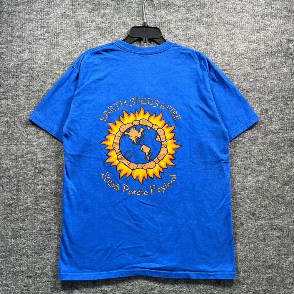 Earth Spuds & Fire 2006 Potato Festival Manhattan Montana Blue Graphic T-Shirt
